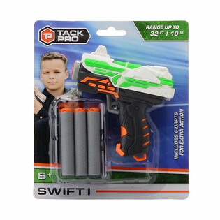 Pistolet Jouet Tack Pro Swift I avec 6 Fl&eacute;chettes Souples - 11 cm