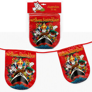 SAINT-NICOLAS - GUIRLANDE DE FANIONS &laquo; WELKOM SINTERKLAAS &raquo; - LONGUEUR : 10 M&egrave;tres (6 pcs)
