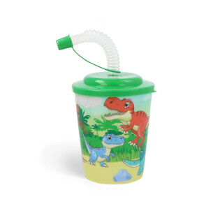 Gobelet &agrave; Boisson / Coupe &agrave; Glace avec Paille - Dinosaure (12 pcs)