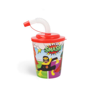 Gobelet &agrave; Boisson / Glace avec Paille - Superhero (12 pcs)